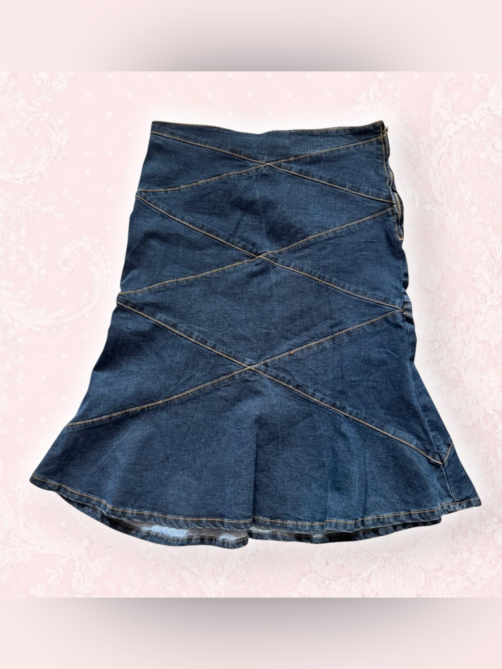 Euro Jennyfer Denim Flared Panel Skirt - Dark Blue EU42 SIZE M